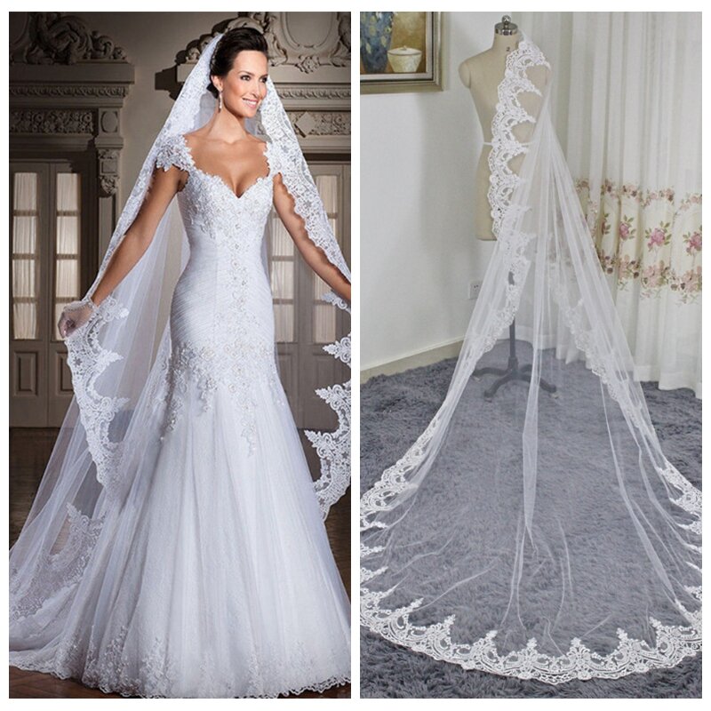 Véu de noiva branco marfim longo de 3m, véu de noiva simples com pente, acessórios para casamento de uma camada