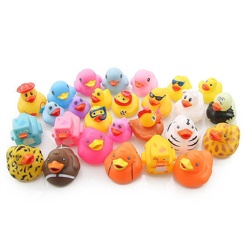 5pcs Bath Cartoon Ducks 5cm Random Baby Squeaky Pool Float Rubber Duck For Children Kids Squeeze-Sounding Dabbling Water Toy