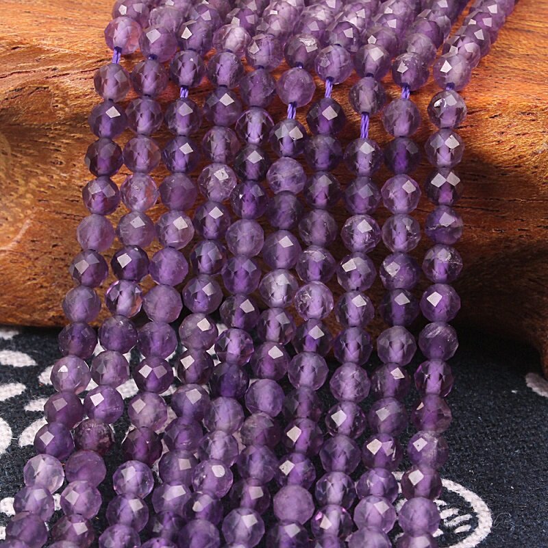 2 3 4mm naturalny fasetowany ametyst kamień fioletowy kryształ kwarcowy luźne koraliki DIY akcesoria do tworzenia biżuterii naszyjnik bransoletka