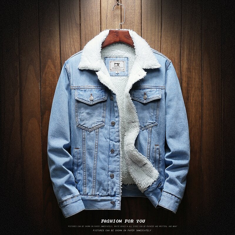 Manteaux en Denim chaud pour hommes, vestes en Jean bleu clair, vêtements d'extérieur, doublure en laine, grande taille 6XL, hiver