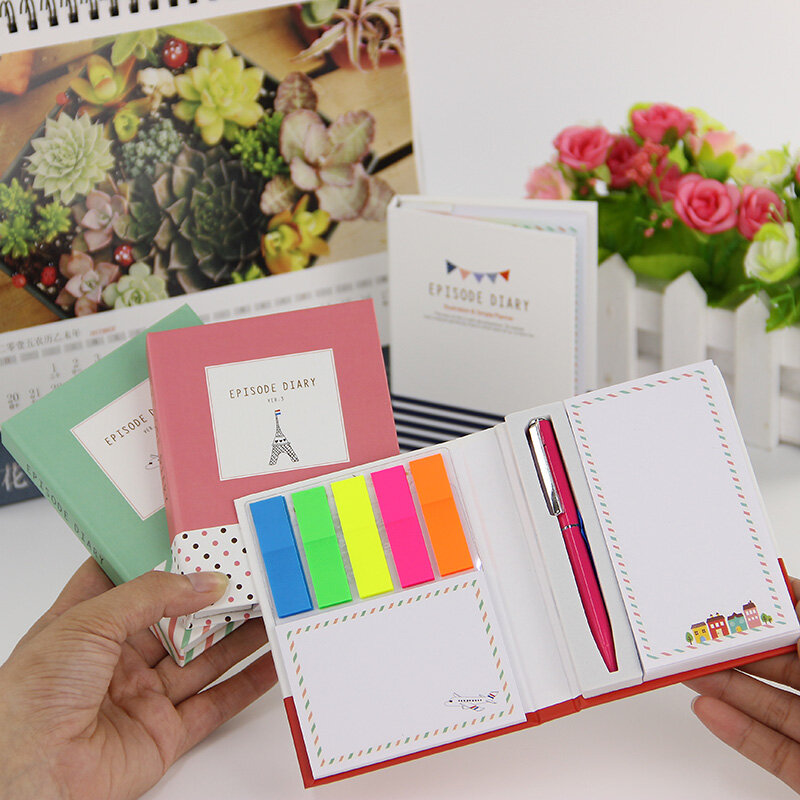Memopad-Bloc de notas de tapa dura creativa coreana, Bloc de notas de papelería, diario, cuaderno, suministros escolares de oficina con bolígrafo, 1 unidad