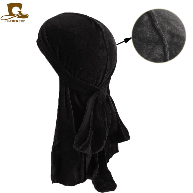 50 pçs/lote unissex masculino feminino respirável bandana chapéu de veludo durag cauda longa headwrap quimio boné