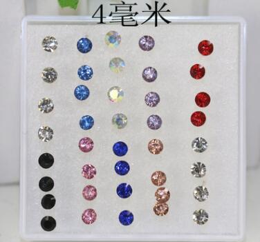 WLP 8 10 20 pairs/set crystal Stud Earrings colorful fashion earring for women jewelry silver color piercing 2.5/3/4/5