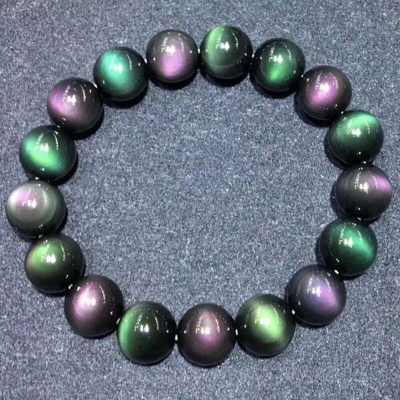 Free shipping FREE shipping NICE 12mm mix 100% Natural Mexican Rainbow Obsidian Bead Bracelet
