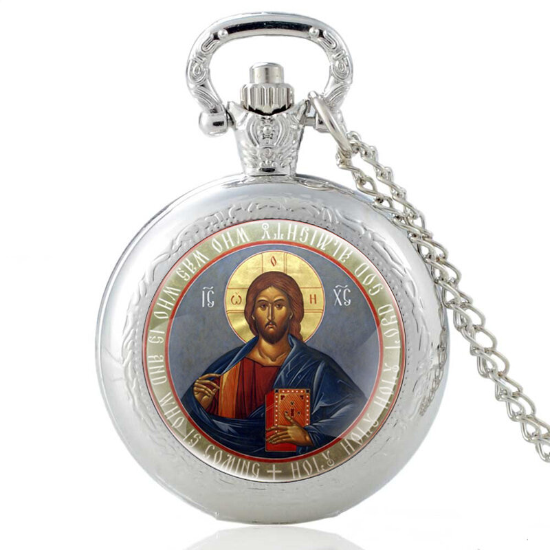 Vintage Bronze Orthodox Christianity Quartz Pocket Watch Classic Men Women  Pendant Necklace Gift