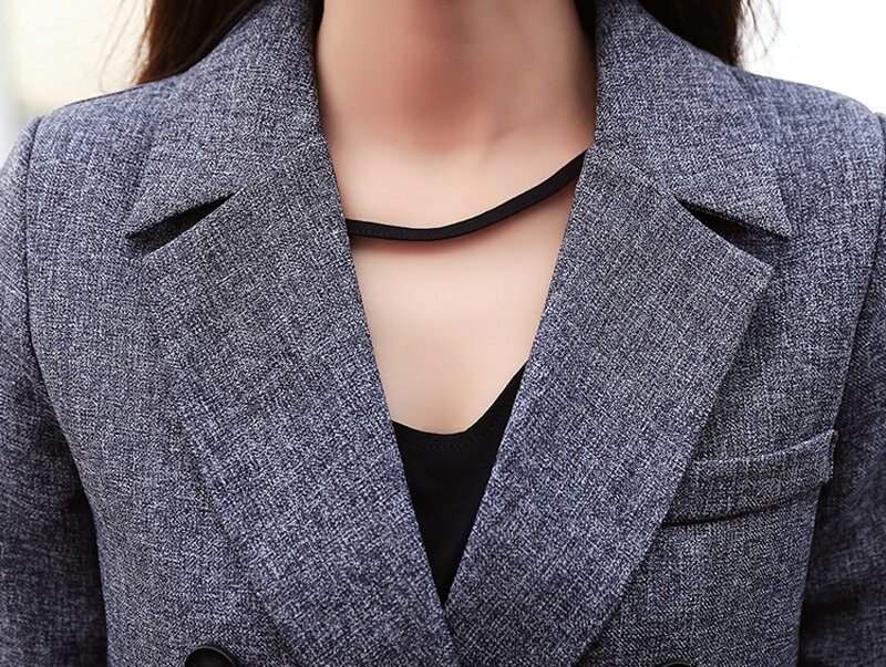 Traje Formal de negocios para mujer, conjunto de chaqueta y pantalón largo con doble botonadura, Blazer negro, traje de 2 piezas