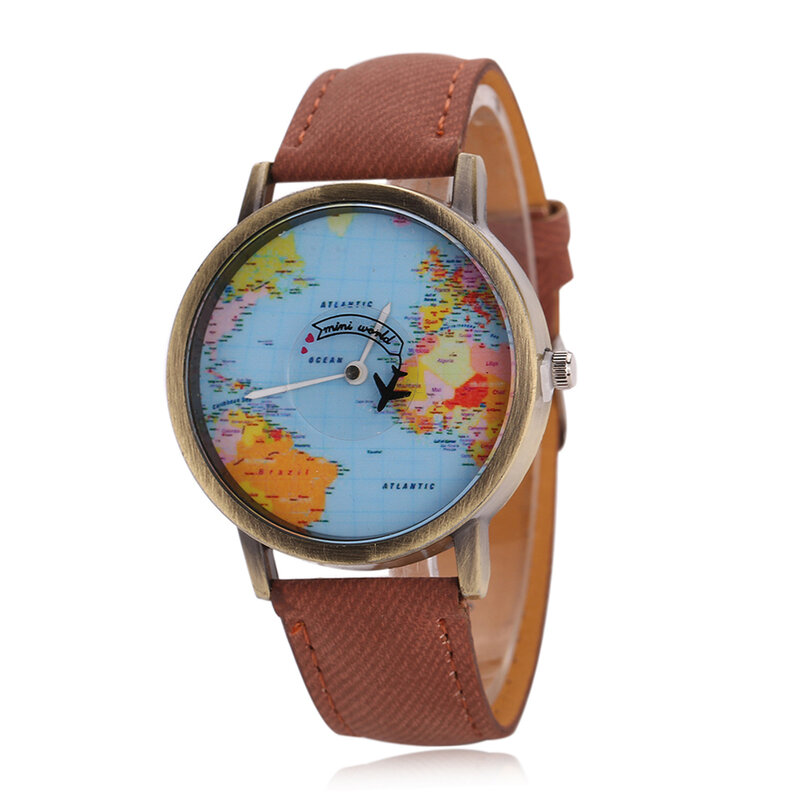 Newly design mini relógio de mapa mundi masculino e feminino, relógio de pulso, design exclusivo, moderno, quartzo, vestimenta, masculino