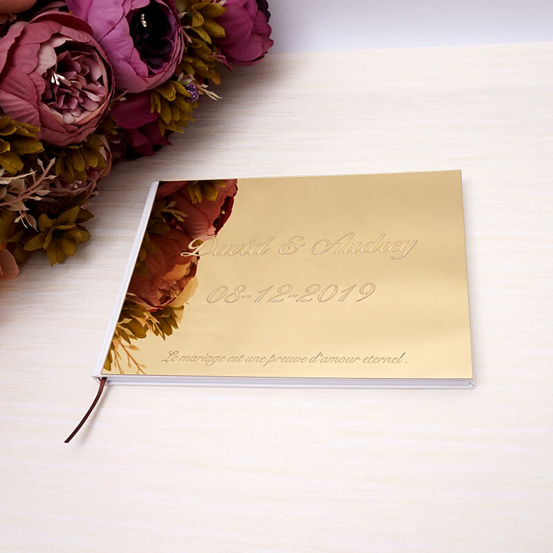 Personalizado 25x18cm casamento assinatura personalizada livro de visitas acrílico espelho branco em branco festa favores álbum de fotos
