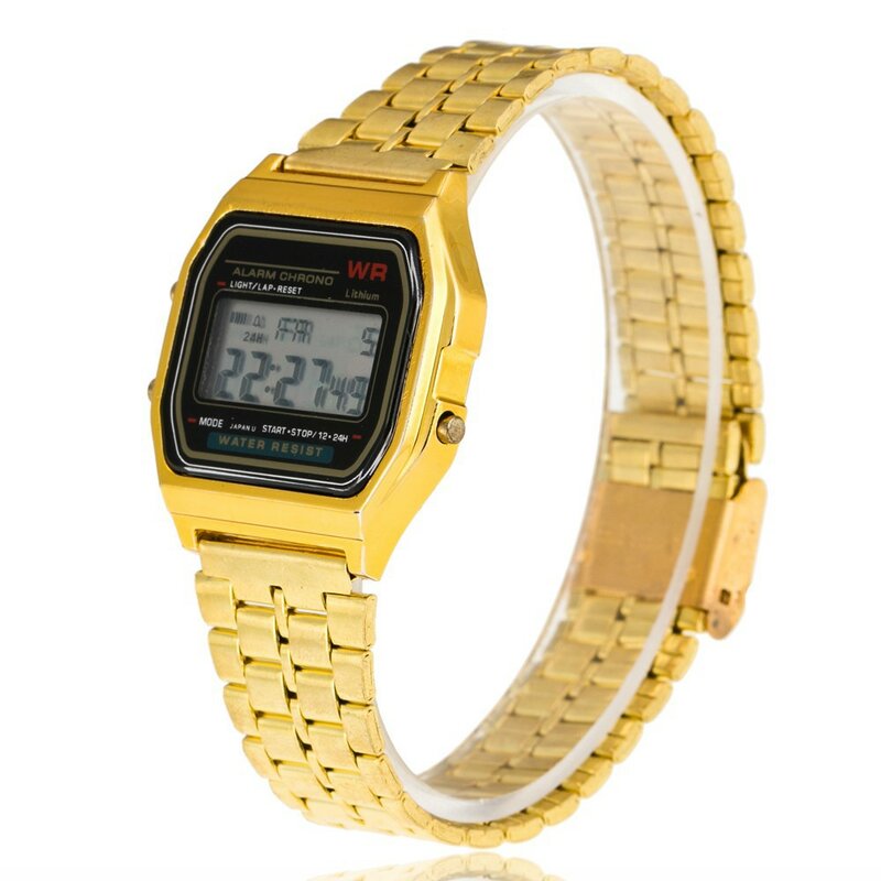 Relógio masculino clássico em aço inoxidável, relógio led com alarme digital, cronômetro para mulheres