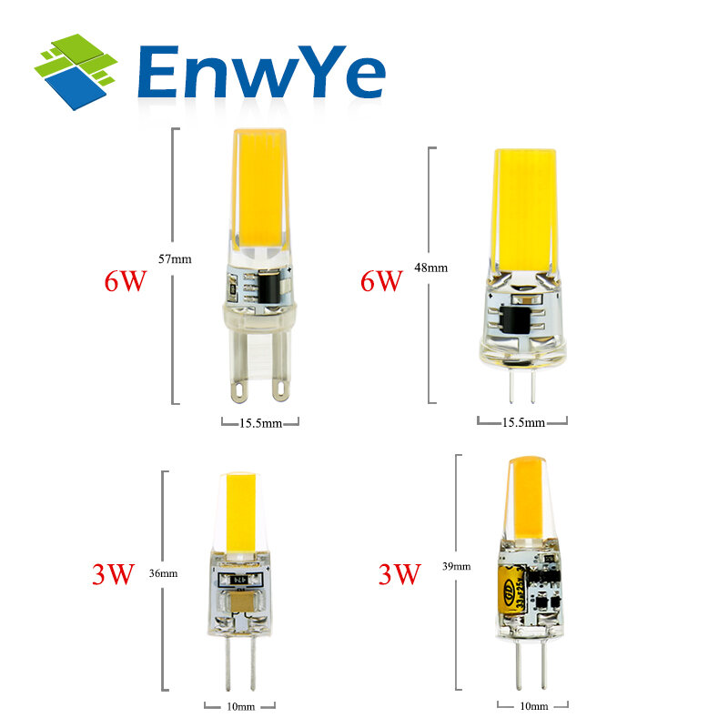 EnwYe-G4 G9 LED لمبة المصباح ، AC/DC يعتم 12V 220V 3W 6W COB SMD LED ، استبدال ضوء الهالوجين الثريا