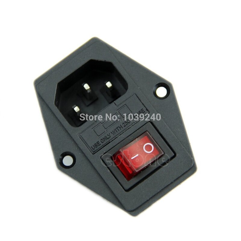 1Pc New Black Red AC 250V 10A 3 Terminal Power Socket with Fuse Holder Dropship