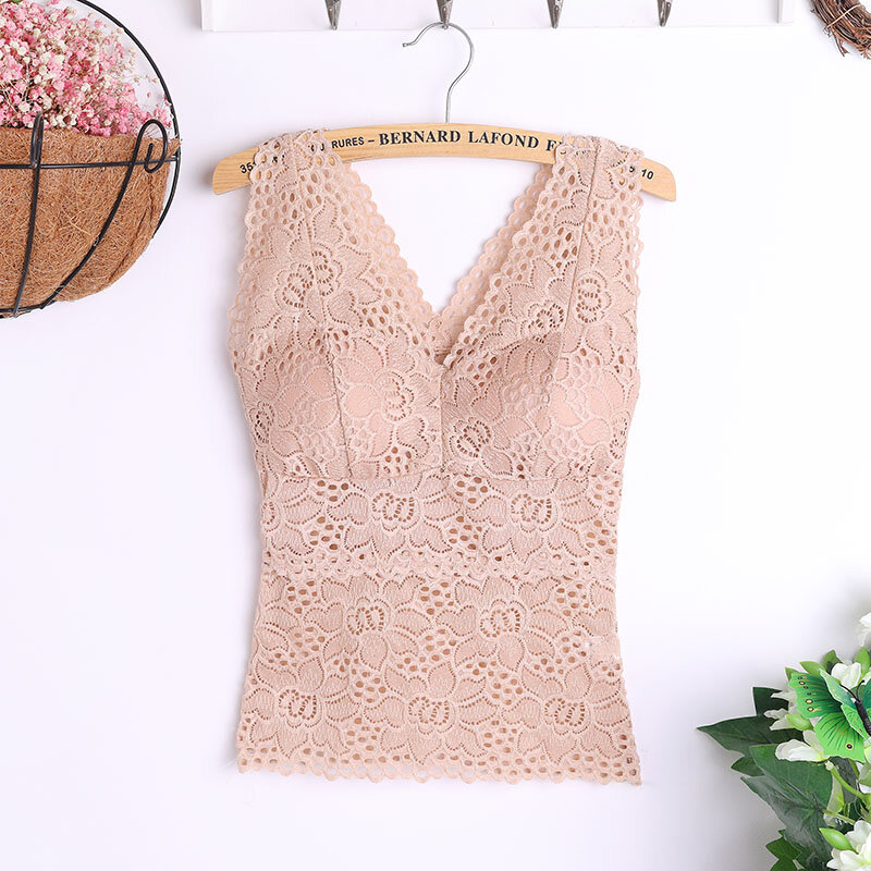 NEW Lace Crop Top Women Fashion Floral Lace Padded Bra Tank Top V Neck Underwear Bralett Ladies Camisole 2018 Free Ship V1