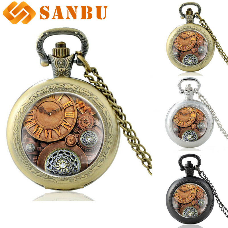 Классическая Шестерня стимпанк карманные часы винтажные мужские и женские бронзовое ожерелье в стиле панк с подвеской