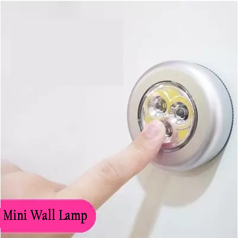 Mini lâmpada noturna com sensor de toque, lâmpada led de empurrar sem fio, 3 leds, branca fria, movida a bateria, para parede, armário, carro, porta-malas