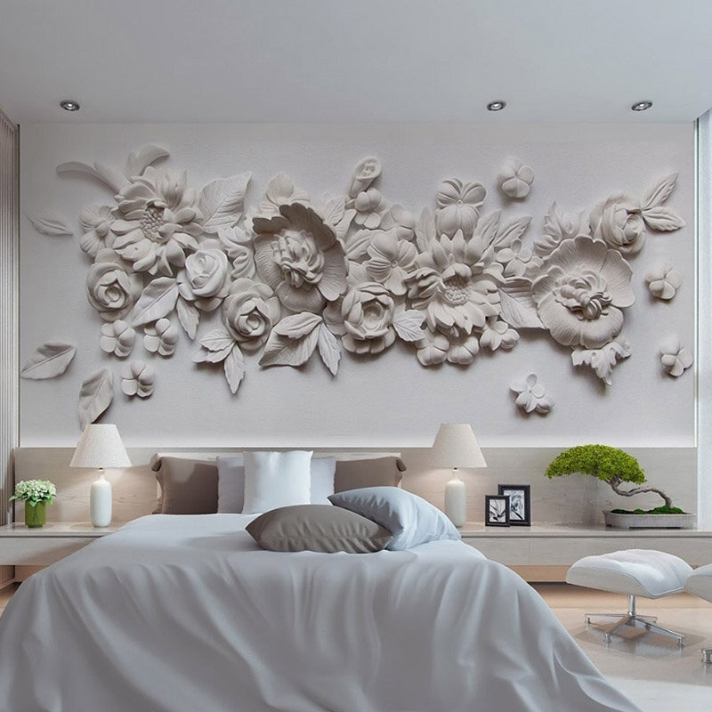 3D Stereo Relief Flowers Photo Mural Wallpaper European Style Bedroom Living Room Simple Design Wallpaper Papel De Parede Floral