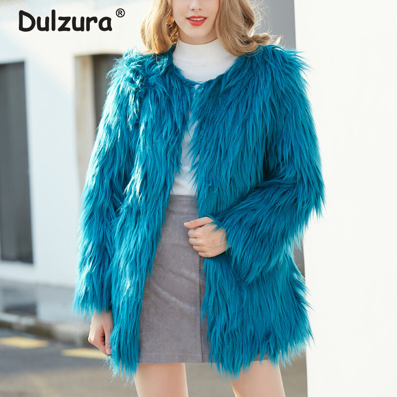 Street แฟชั่น 2018 ใหม่ผู้หญิงยาวเสื้อขนสัตว์ Faux ขน Outerwear หญิงฤดูหนาว Warm Overcoat Chic Furry Fur Jacket femme