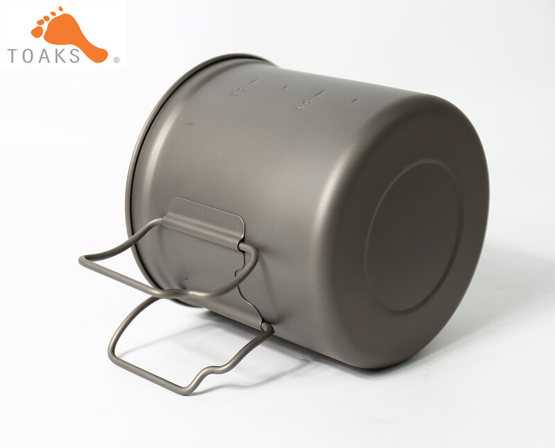 TOAKS POT Titanium Murni-Cangkir 1100 Mug Berkemah Luar Ruangan Ultraringan dengan Tutup dan Pegangan Lipat Peralatan Makan Hiking 1100Ml 136G