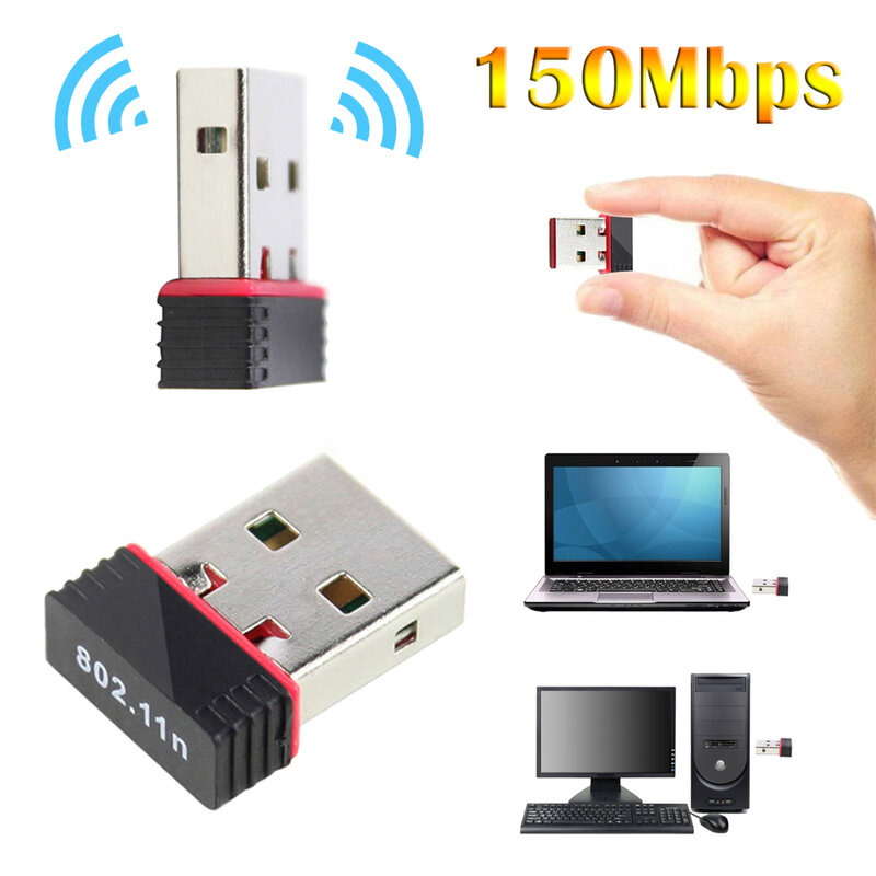 Mini adaptador WiFi de 150Mbps, tarjeta de red LAN inalámbrica USB Ethernet 802,11 n/g/b, adaptador WiFi USB2.0 para MAC, Windows, ordenador portátil y PC