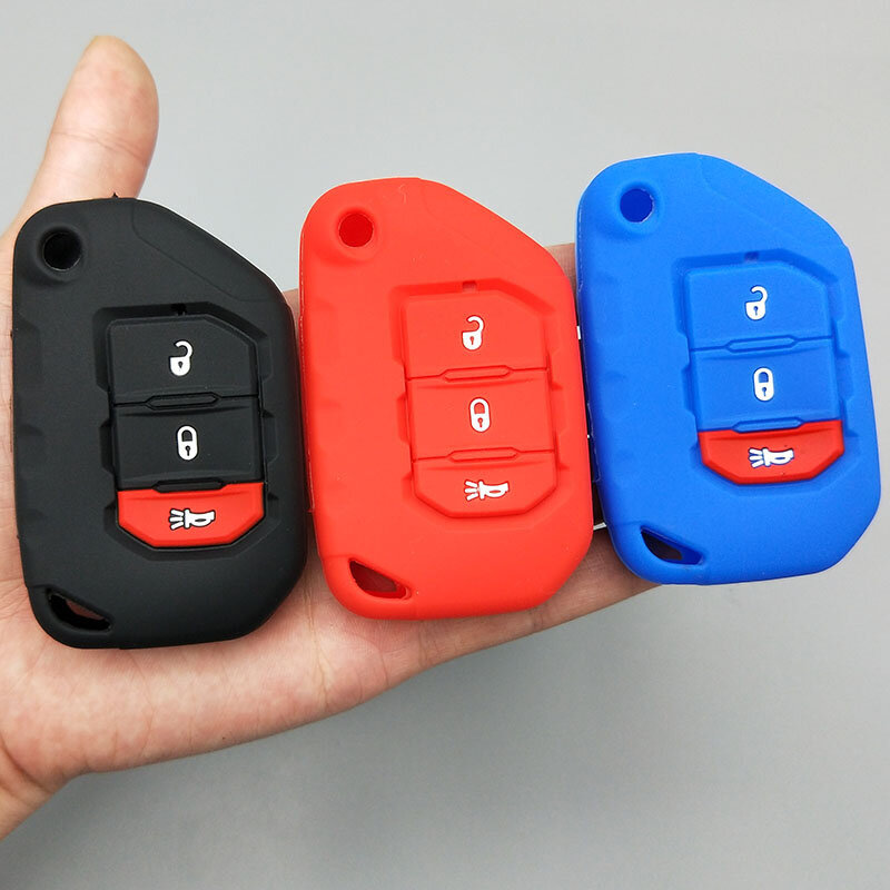 Capa de chave de carro de borracha de silicone, capa, escudo de suporte para jeep wrangler jl 2018 2019 3 botões flip remoto de proteção, capa