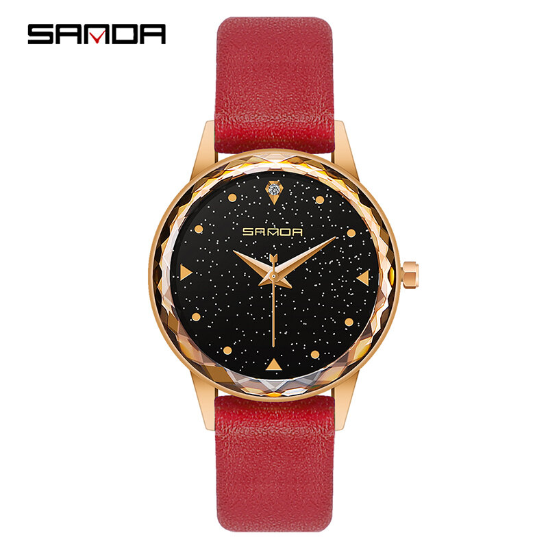 SANDA – montre à quartz pour femmes, simple et créative, en or, cadran étoile, bracelet en cuir, étanche