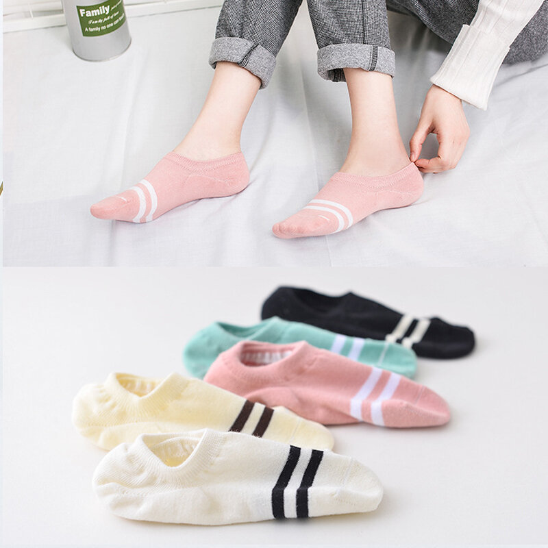 Short Socks 5 Pairs Of Ladies Socks Funny Fruit Cute Happy Art Silicone Non-slip Invisible Sock