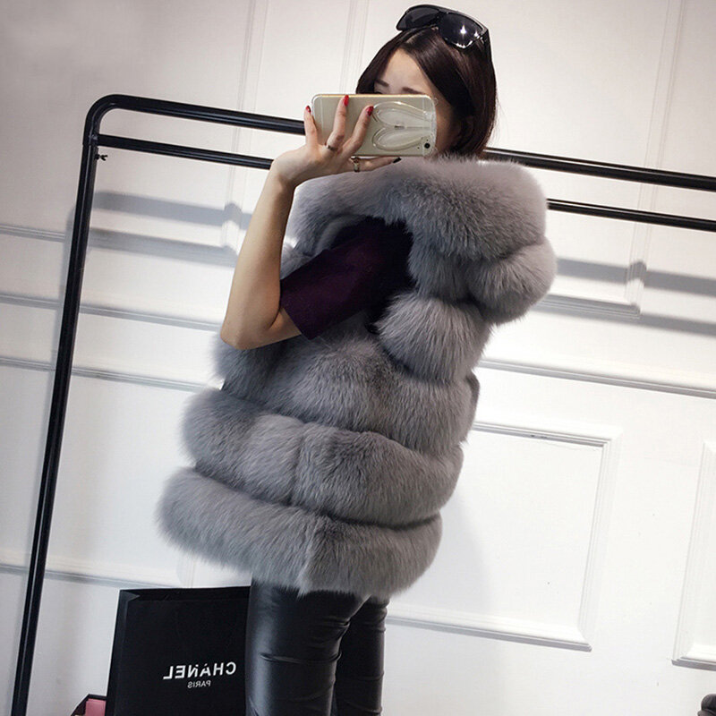 Alta qualidade colete de pele casaco de luxo do falso raposa quente feminino casaco coletes inverno moda peles jaqueta feminina