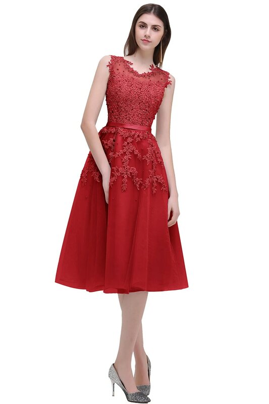 Женское вечернее платье, короткое Кружевное платье с аппликацией, в наличии, выходные платья без рукавов