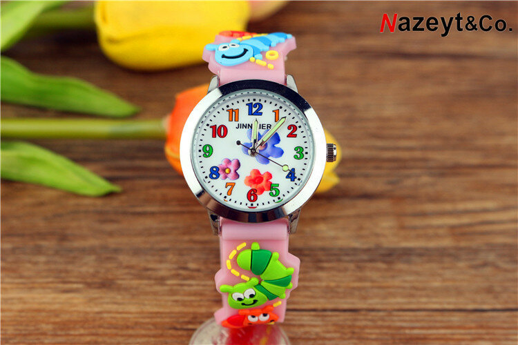 新2019子供のシンプルな花発光ポインタクォーツ時計かわいい動物3Dバグデザイン時計バンドシリカゲル腕時計