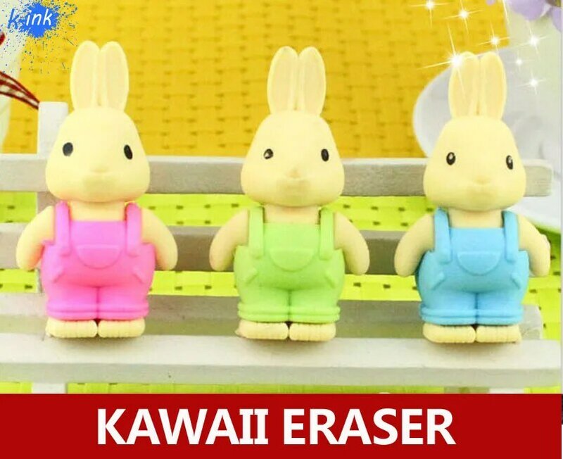 Novelty cute Rabbit pencil eraser , kawaii cartoon rabbit eraser for school kids writing stationary