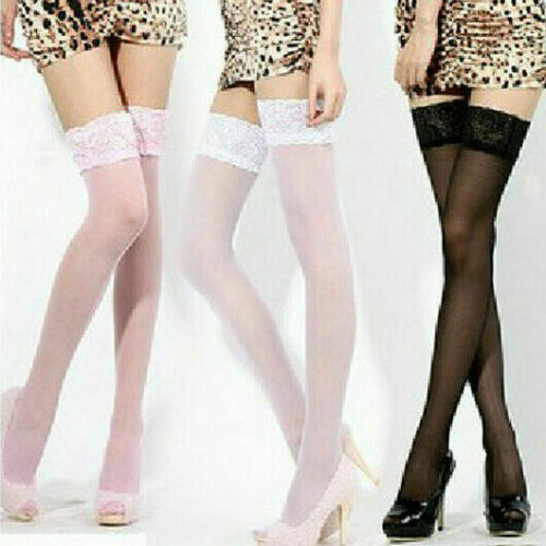Hirigin Women's Sexy Stocking Sheer Lace Top Thigh High Stockings Nets For Women Female Stockings Black White Red