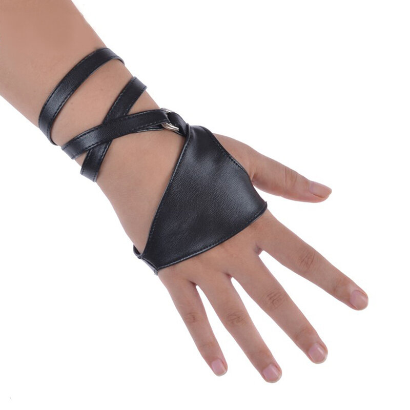 Kobiety Sexy Night Club rękawiczki Gothic Punk Rock czarna sztuczna skóra rękawiczki NYZ Shop