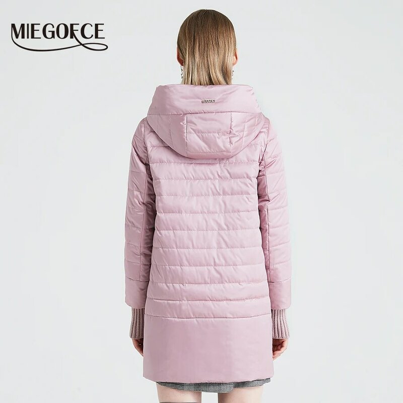 Miegofce 2021 outono jaqueta com corte oblíquo brilhante jaqueta feminina fino casaco de algodão à prova de vento quente malha manga jaqueta