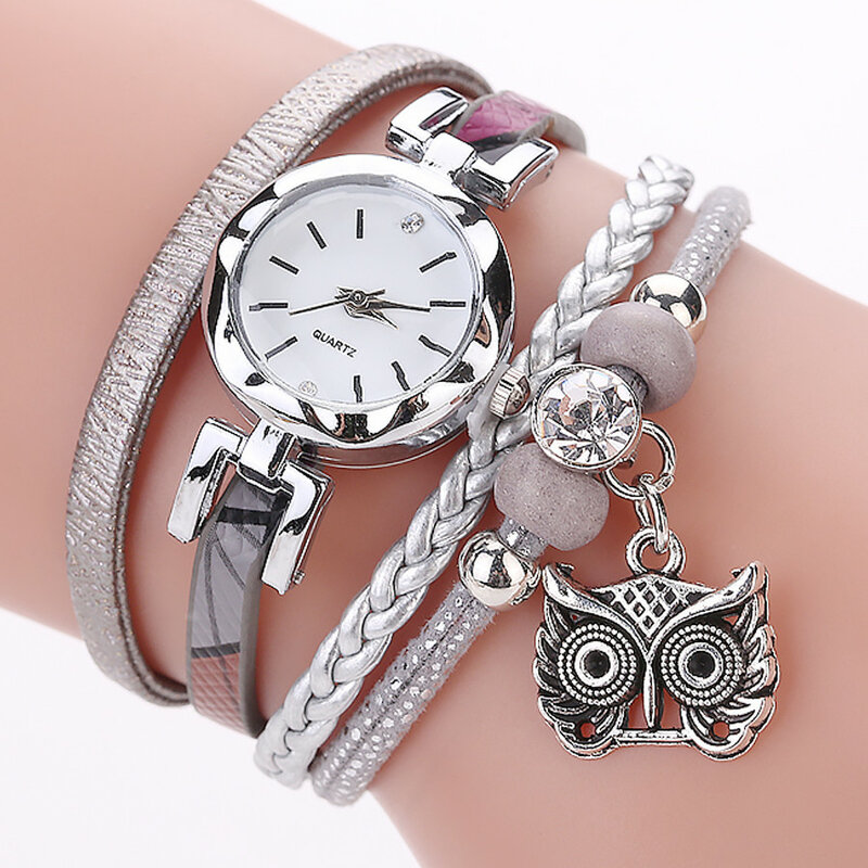 Moda de luxo feminino meninas pulseira analógico relógio de quartzo coruja pingente senhoras vestido pulseira relógios relógio de pulso relogio feminino