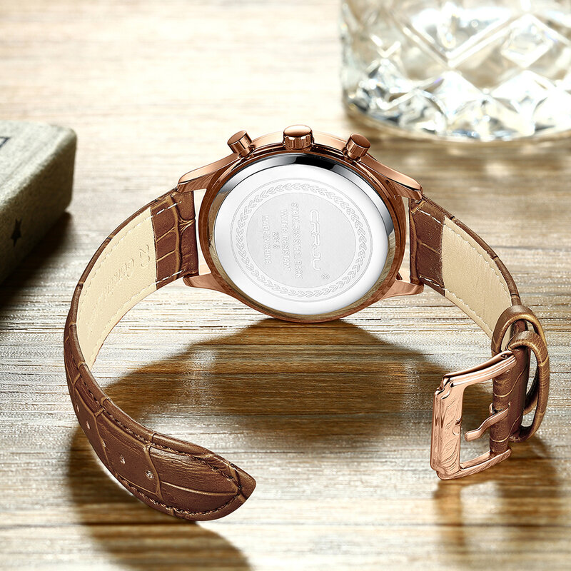 CRRJU-Reloj de pulsera de cuero genuino para hombre, cronógrafo clásico de negocios, resistente al agua, deportivo, con fecha, a la moda, nuevo, 2019