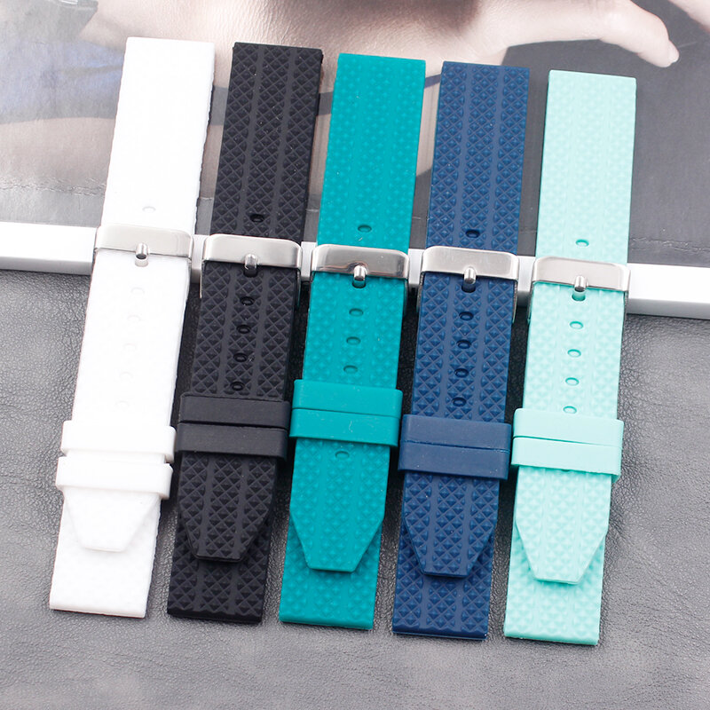 Watch accessories silicone strap 20mm men and women sports casual waterproof rubber strap buckle