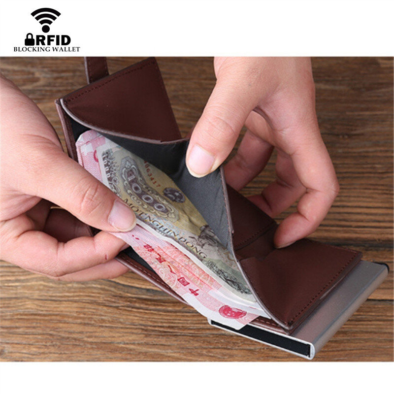 Zovyvol 2021 Echtem Leder Smart Brieftasche Für Männer Und Frauen Kreditkarte Fall Tasche Box Business ID Karte Brieftasche Bargeld geldbörse