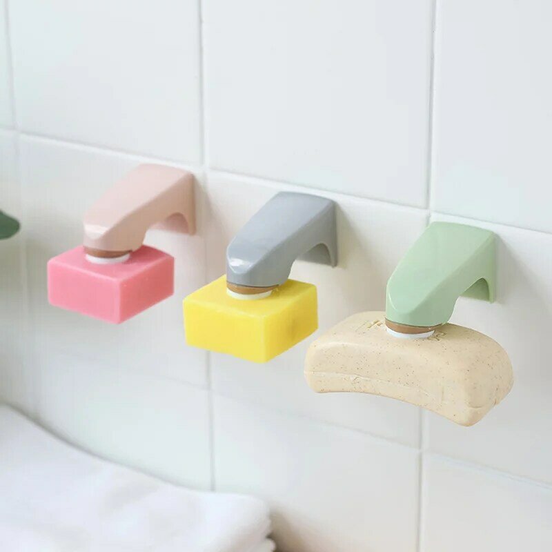 Bathroom Accessories Magnetic Soap Holders Wooden Soap Dish with Sticker Soap Shelves 5 Colors Wall Mounted Storage Rack