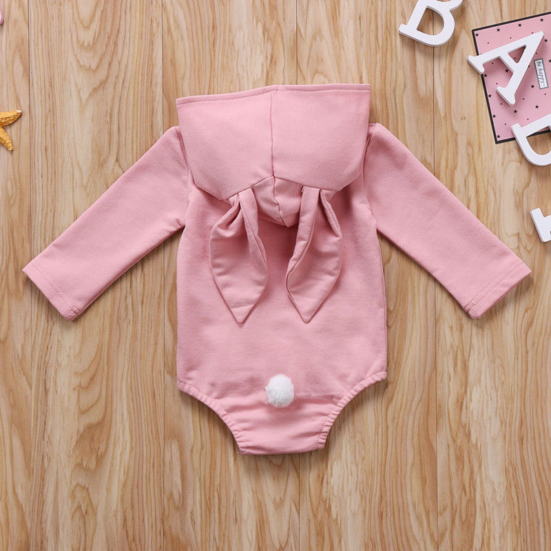 Newborn Baby Girl Boy Hooded Rabbit Ear Romper Outfits Jumpsuit Clothes