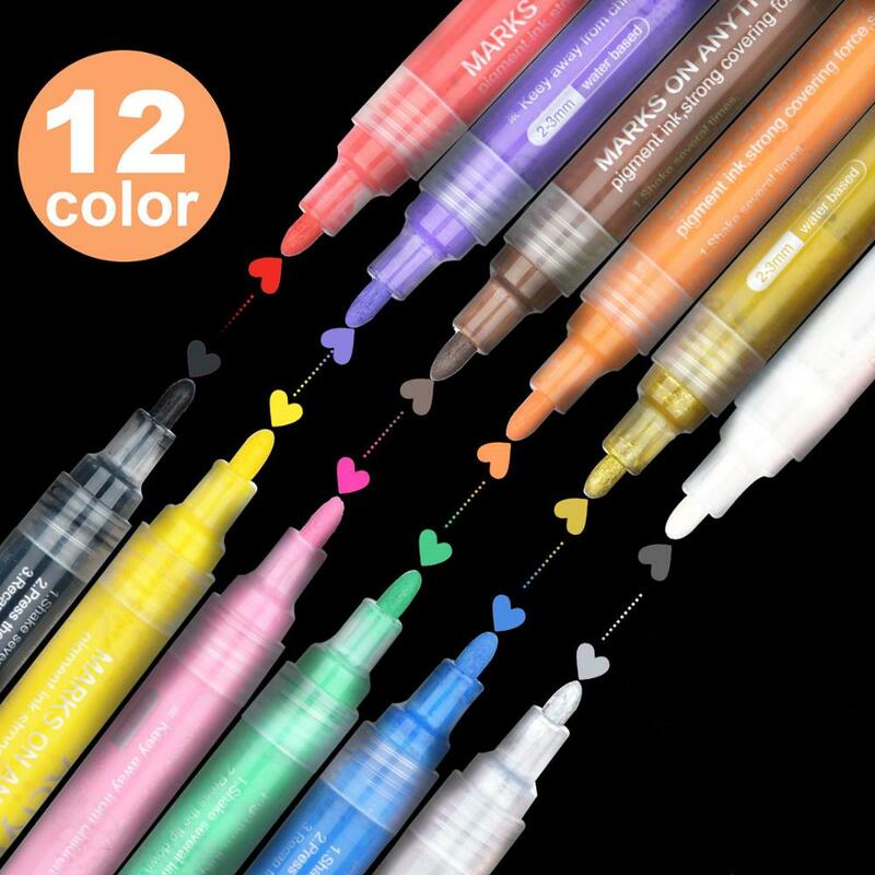 12 สีวาดภาพวาดปากกาDIYสีMarkerปากกาดินสอชุดสำหรับหินเซรามิคแก้วสำนักงานArtอุปกรณ์