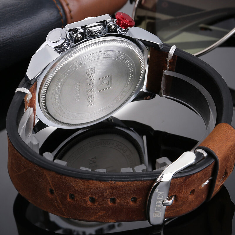 Часы мужские кварцевые с хронографом и кожаным ремешком, водонепроницаемые