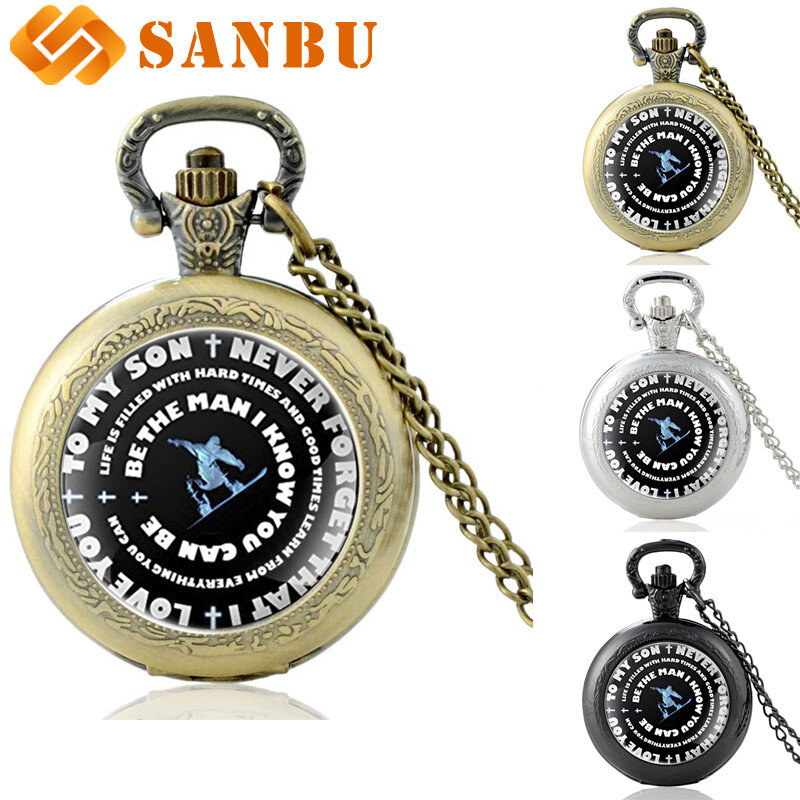 Relógio de quartzo de bolso masculino, colar com pingente colar de bronze exclusivo vintage para skate
