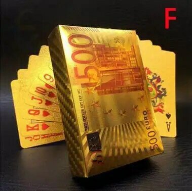 Cartas de plástico impermeables estilo Euro US $, cartas de póker doradas, de póker, chapadas en 24K