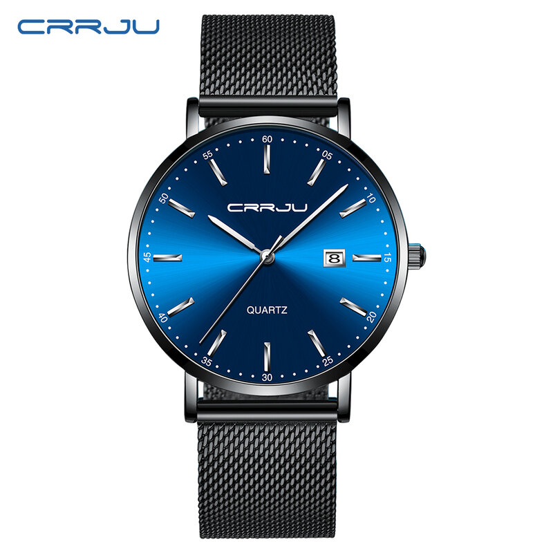 Clássico relógio de negócios homem, crrju criativo preto azul relógio de pulso para homem elegante à prova dstylish água data display relógio relogio masculino