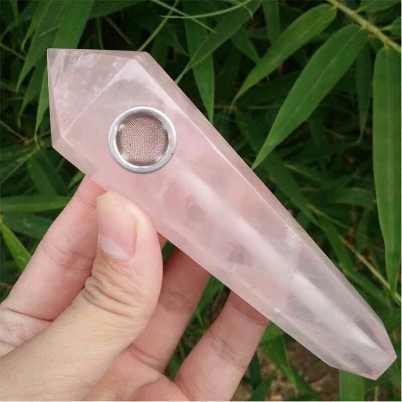 1 pipa de fumar de cristal de cuarzo rosa Natural