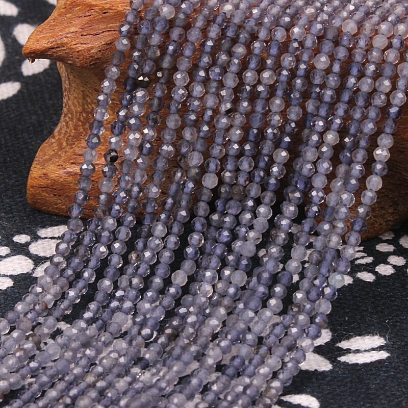 Круглые синие граненые бусины из натурального иолита, 2 мм, 3 мм, 4 мм, аксессуары «сделай сам» для изготовления ожерелья, браслета, сережек, юв...