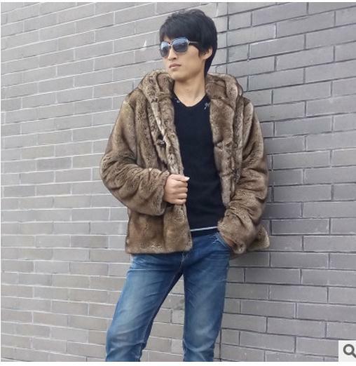 2019 hombres Casual Botón de bocina con capucha chaquetas de piel sintética de visón Outwears de moda abrigos de piel para invierno hombre chaqueta de piel de S/5Xl K19