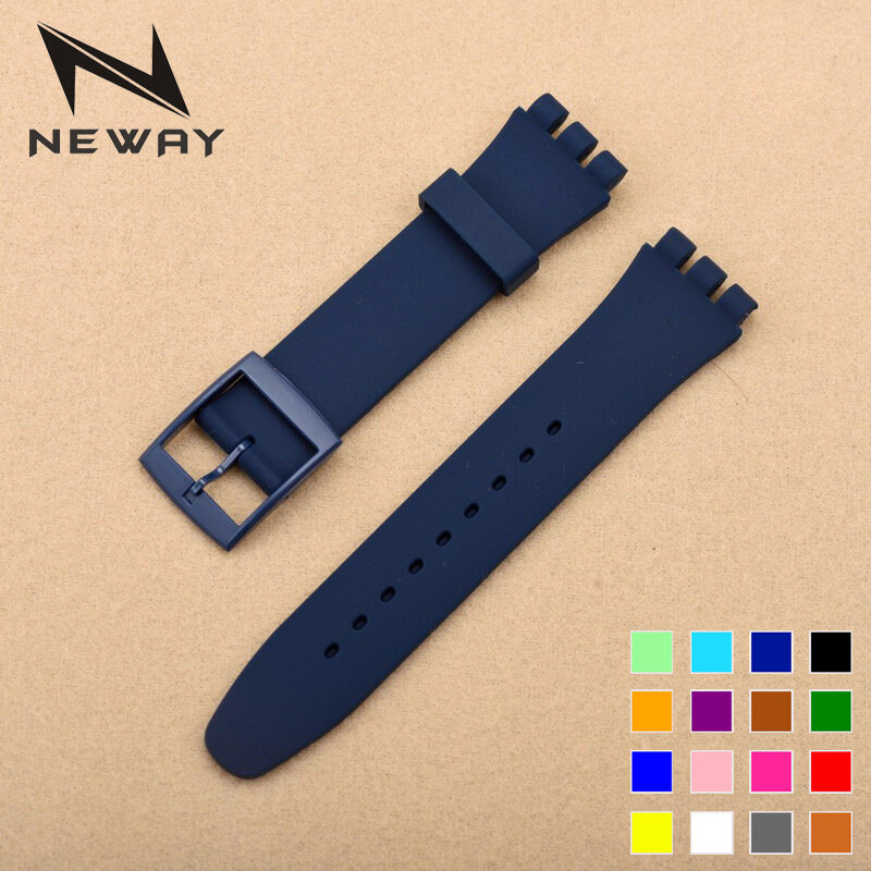 neway 17mm 19mm Silicone Watch Band Straps Watch accessories For Men Women Watches Swatch Rubber Strap plastic Buckle Clasps