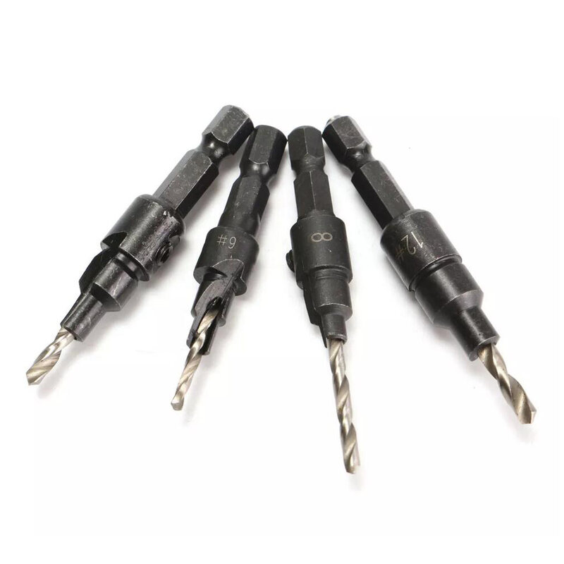 4pcs Countersink Drill Woodworking Drill Bit Set Drilling Pilot Holes For Screw Sizes #6 #8 #10 #12