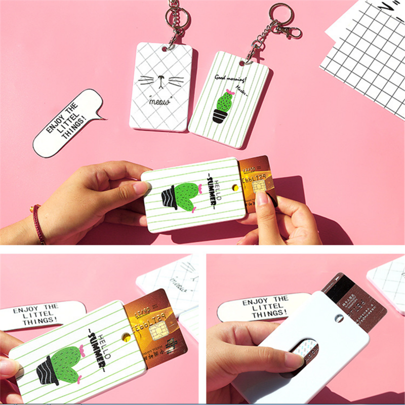 Student Leuke Cartoon Cactus Kat Bus Office Id Card Cover Case Sleutelhanger Sleutelhanger