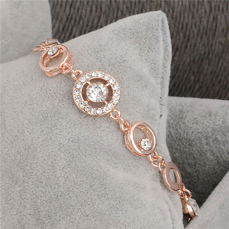 Minhin rosa ouro cor corrente pulseira para mulheres cristal jóias de casamento senhoras charme pulseira de pulso pulseras preço por atacado